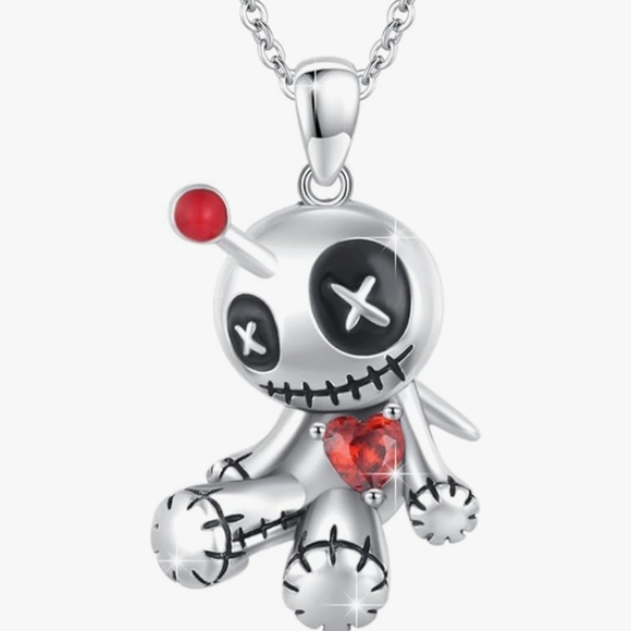 Goth Voodoo Doll Necklace and Earrings w/Posts NWT - Picture 2 of 2